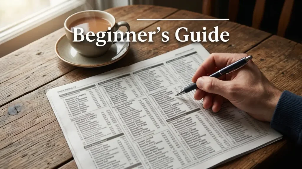 How to read horse racing results — a person holding a printed racing results page with a pen