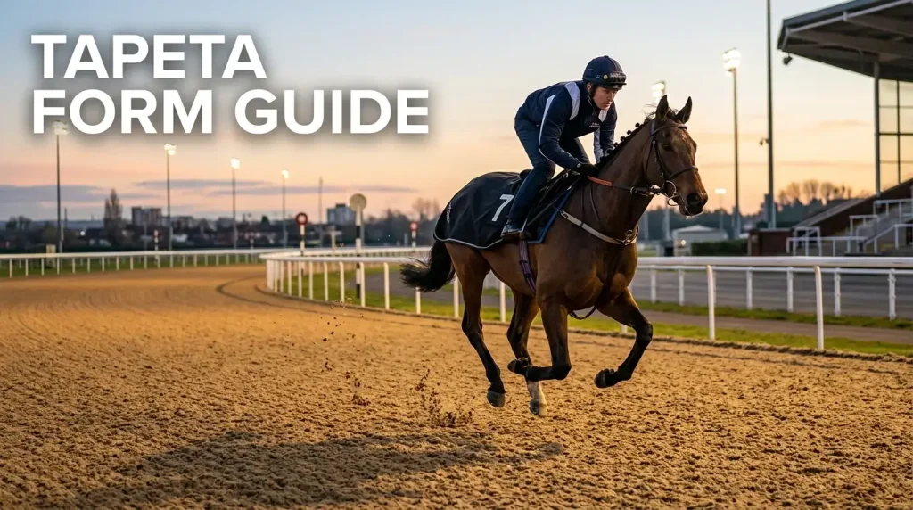 Tapeta form guide — a horse galloping on the synthetic Tapeta surface at Wolverhampton Dunstall Park