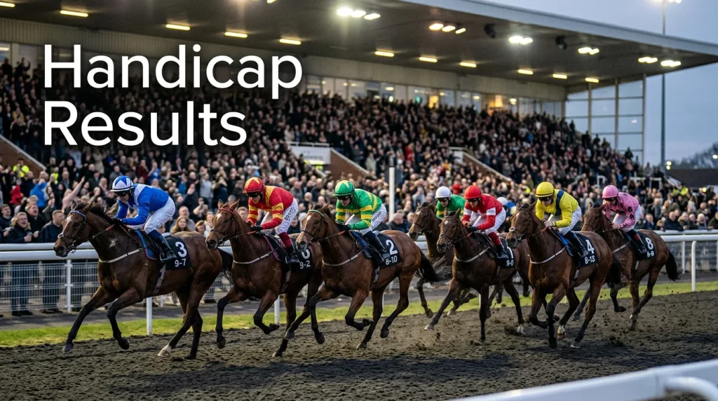 Wolverhampton handicap results — horses racing in a competitive handicap under floodlights at Dunstall Park
